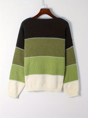  Colorblock Round Neck Stretch Jumper