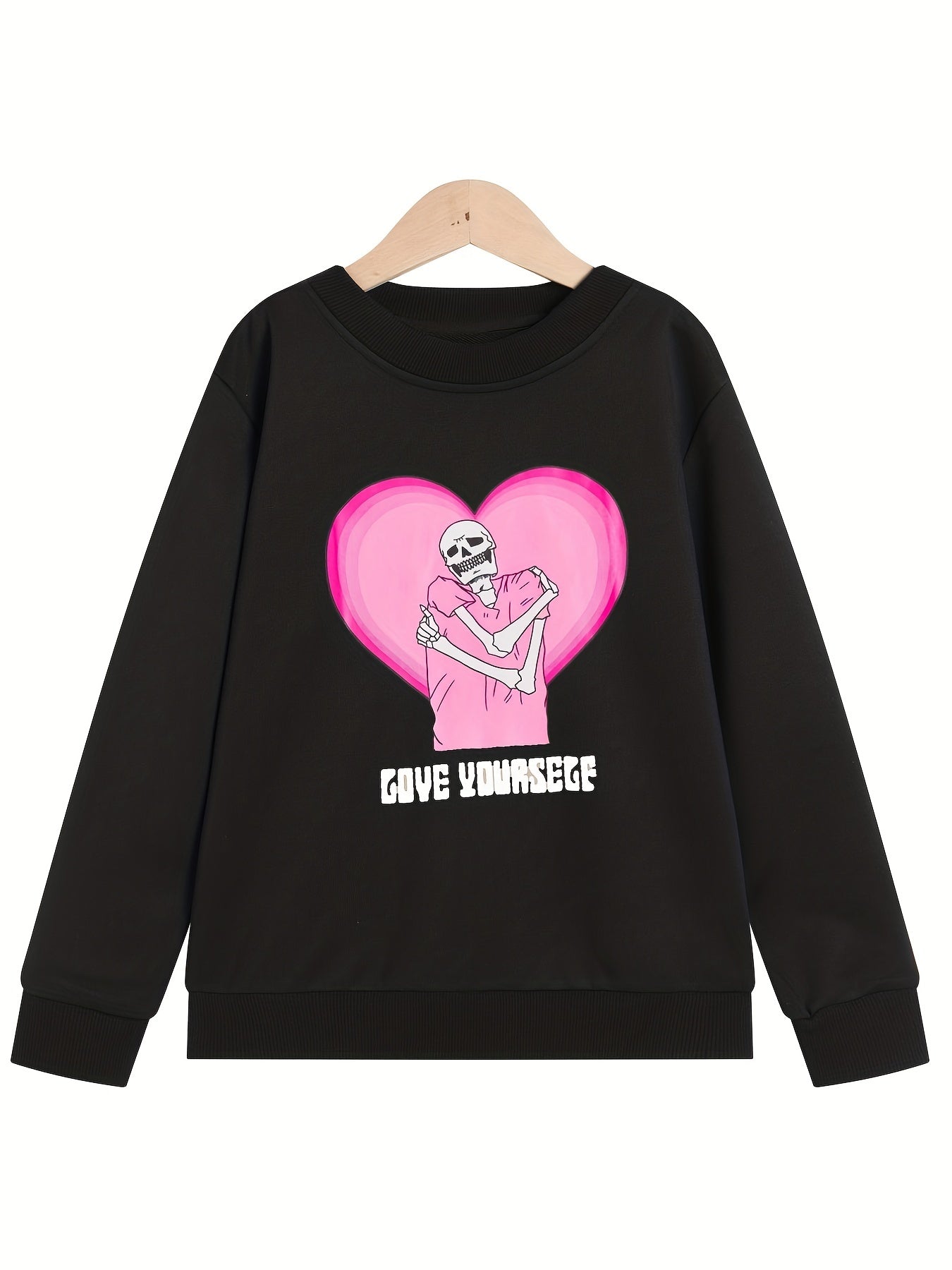 Girls' Pink Skeleton Sweatshirt, Long Sleeve Top