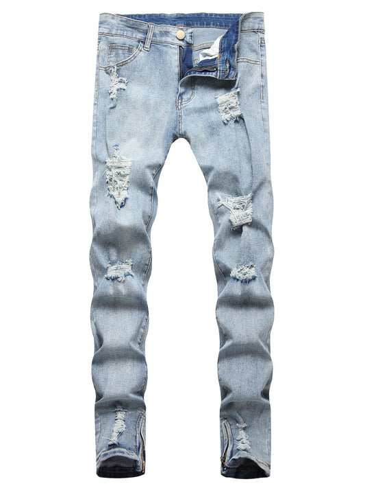 Men's Slim Fit Ripped Jeans Distressed Denim Pants
