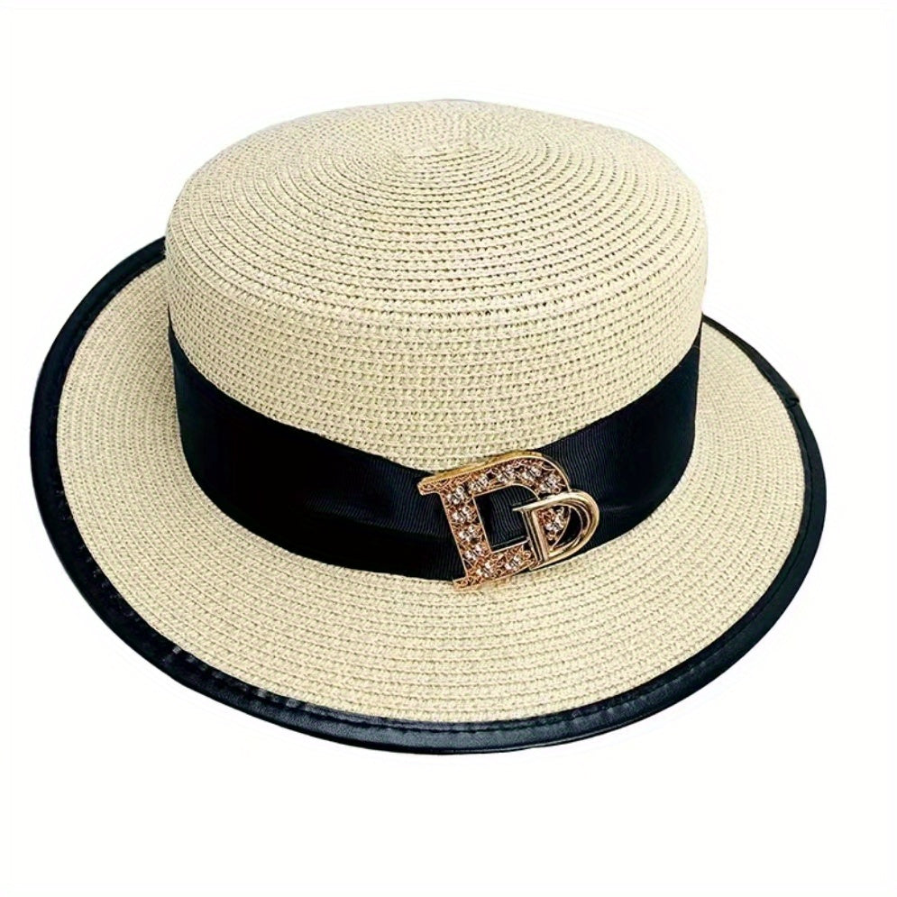 Vintage Flat Top Trilby Fedora Cap Women Sunscreen Straw Hats