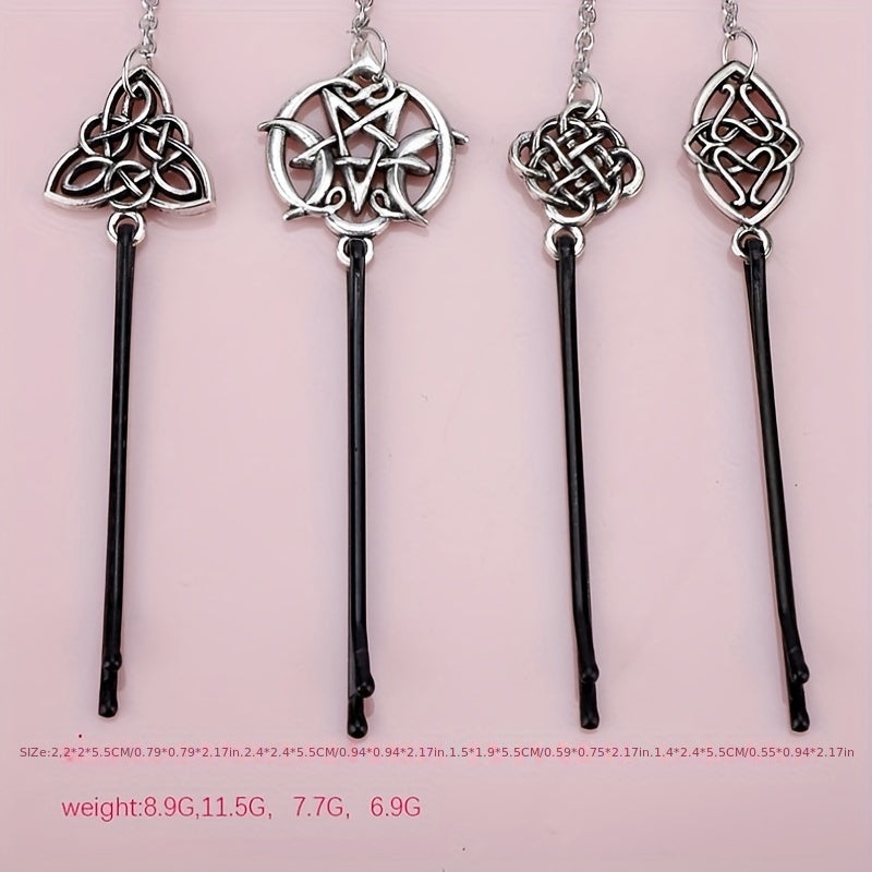 Viking Runes Hairpin Hair Clip With Metal Chain Vintage Hair Pin
