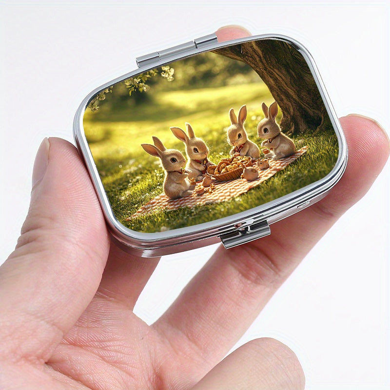 Picnic Bunny Print Square Pill Box Portable Travel Outdoor Sports Wallet Bag