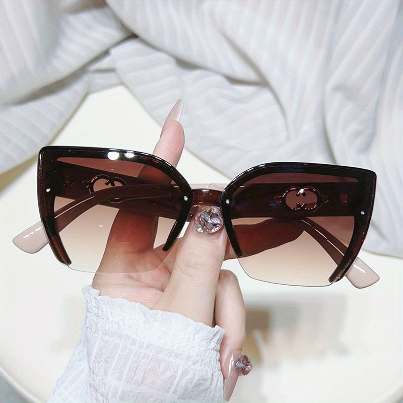 Cat Eye Sunglasses For Women Men Semi Rimless UV400 Sun Shades Glasses