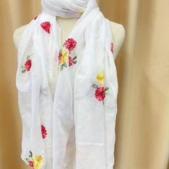 Solid Flower Embroidery Scarf Thin Shawl Windproof Head Wrap