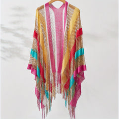 Rainbow Striped Hollowed Out Sunscreen Cardigan Cape