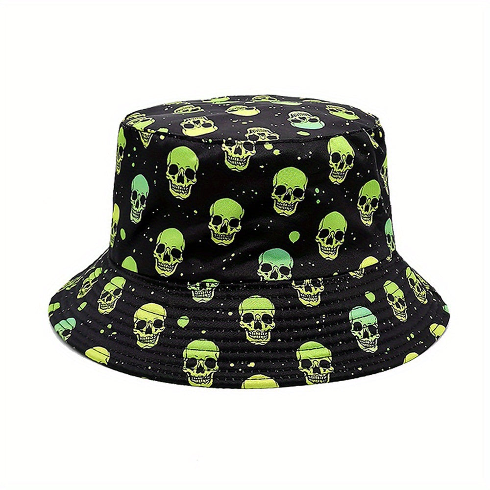 Skull Print Reversible Sunshade Bucket Hat for Men Women