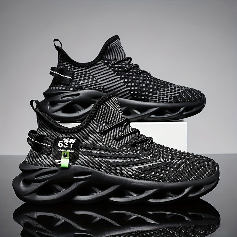 Men's Knitted Blade Sneakers Breathable Lace Up Casual Walking Shoes