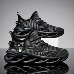 Men's Knitted Blade Sneakers Breathable Lace Up Casual Walking Shoes