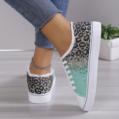 Leopard Print Sneakers Casual Round Toe Flat Canvas Shoes