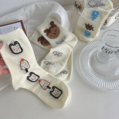 6 Pairs Cartoon Graffiti Mid Tube Socks for Women