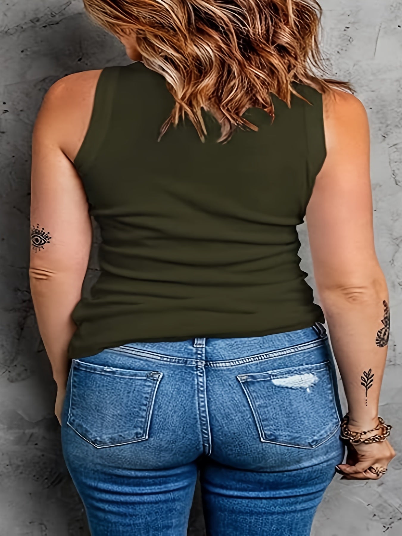  Basic Tank Top Women's Plus Plain Round Neck Medium Stretch Tank Top