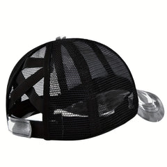 Cross Ponytail Baseball Cap Flag Grid Trucker Hat