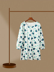  Women's Clover Print Lantern Sleeve Tee Dress