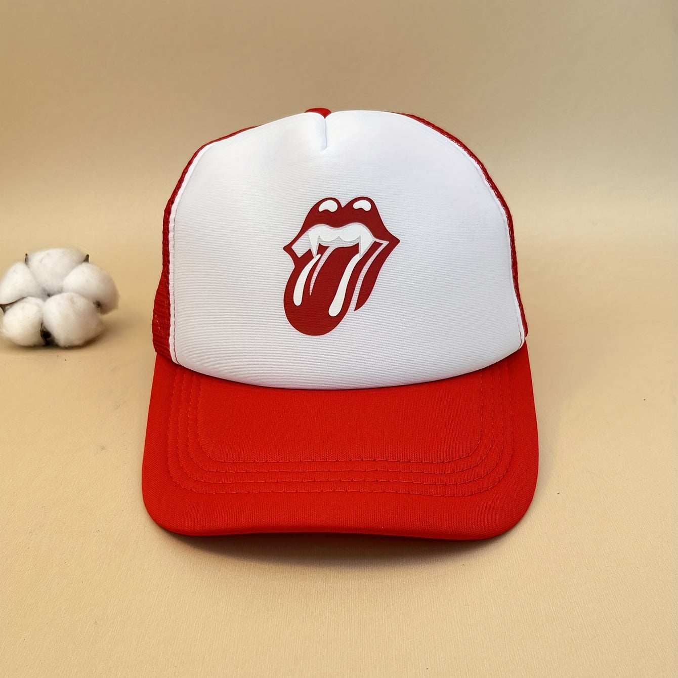 Red Lip Print Trucker Hat Sunshade Baseball Cap Lightweight Dad Hats Women