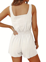 Drawstring Waist Romper Jumpsuit with Pockets