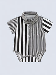 Baby Gentleman Party Set Striped Bow Tie Shirt & Bib Pants
