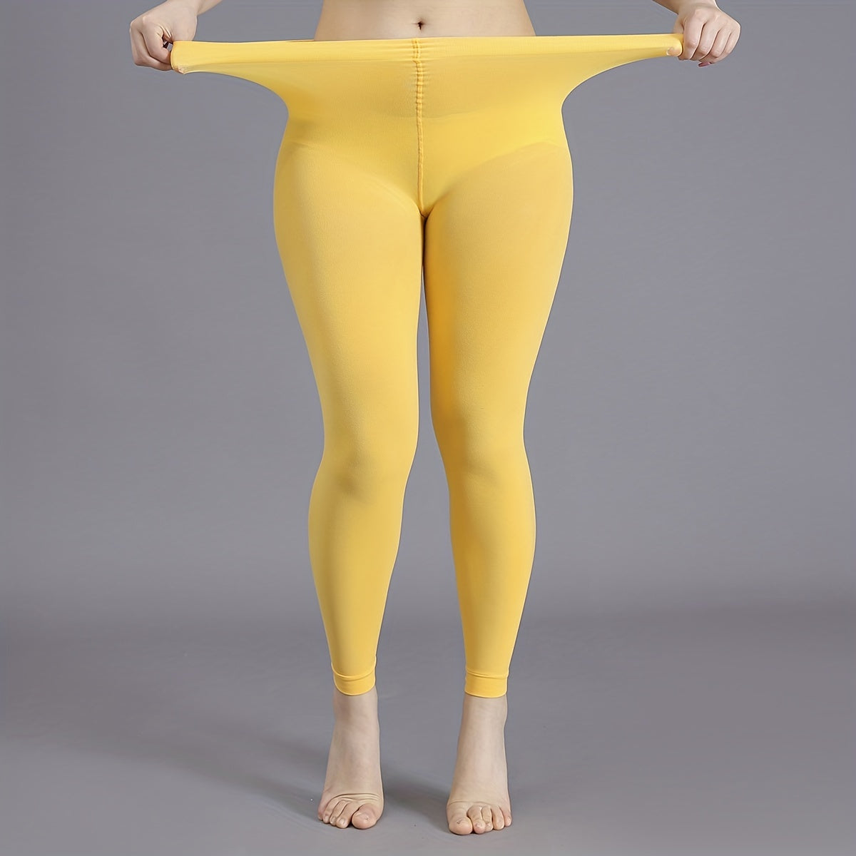  High Rise Stretchy Tights, 100D Solid Nylon, 0XL-3XL
