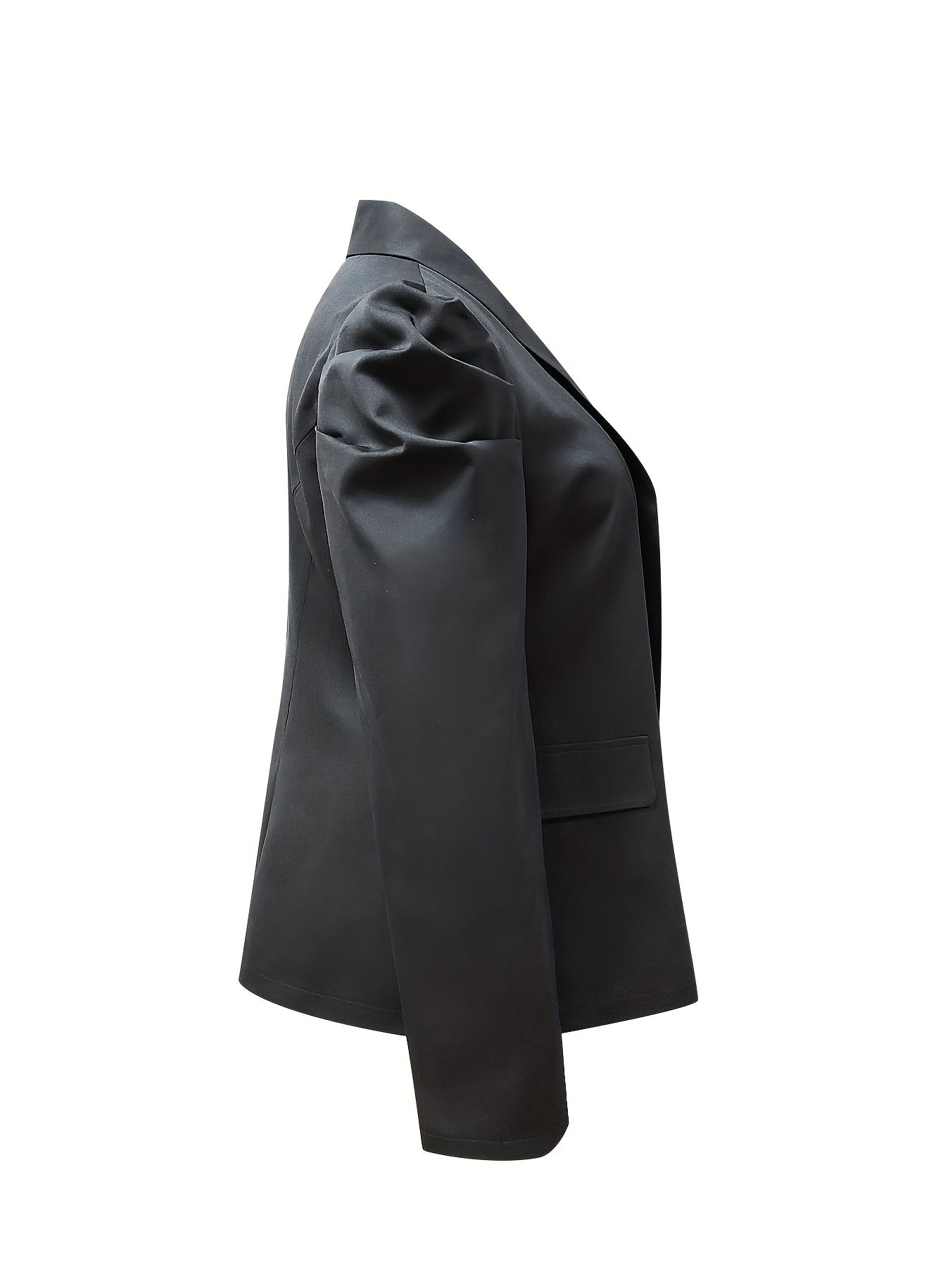  Solid Long Puff Sleeve Blazer With Lapel Collar