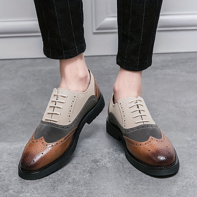 Men's Wingtip Oxford Shoes Block Lace Front Dress Shoes