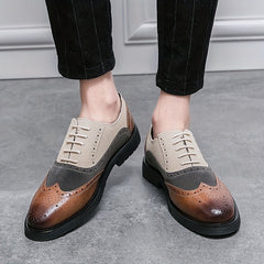 Men's Wingtip Oxford Shoes Block Lace Front Dress Shoes