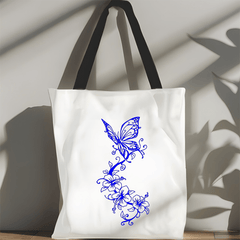 Polyester Butterfly Hibiscus Print Tote Bag Lightweight Reusable Shopping Handba
