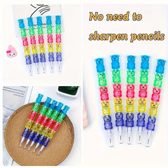 10pcs Bear Shaped Plastic Pencils Multicolor Stackable Ergonomic Grip