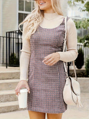  Plaid Print Round Neck Mini Tank Dress
