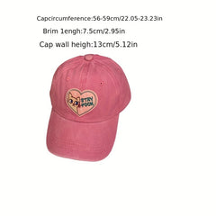 Cat Heart Embroidery Baseball Cap Pink Washed Distressed Sun Hat