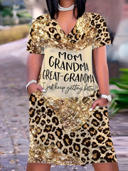  Colorblock Leopard Print V Neck Dress With Pockets