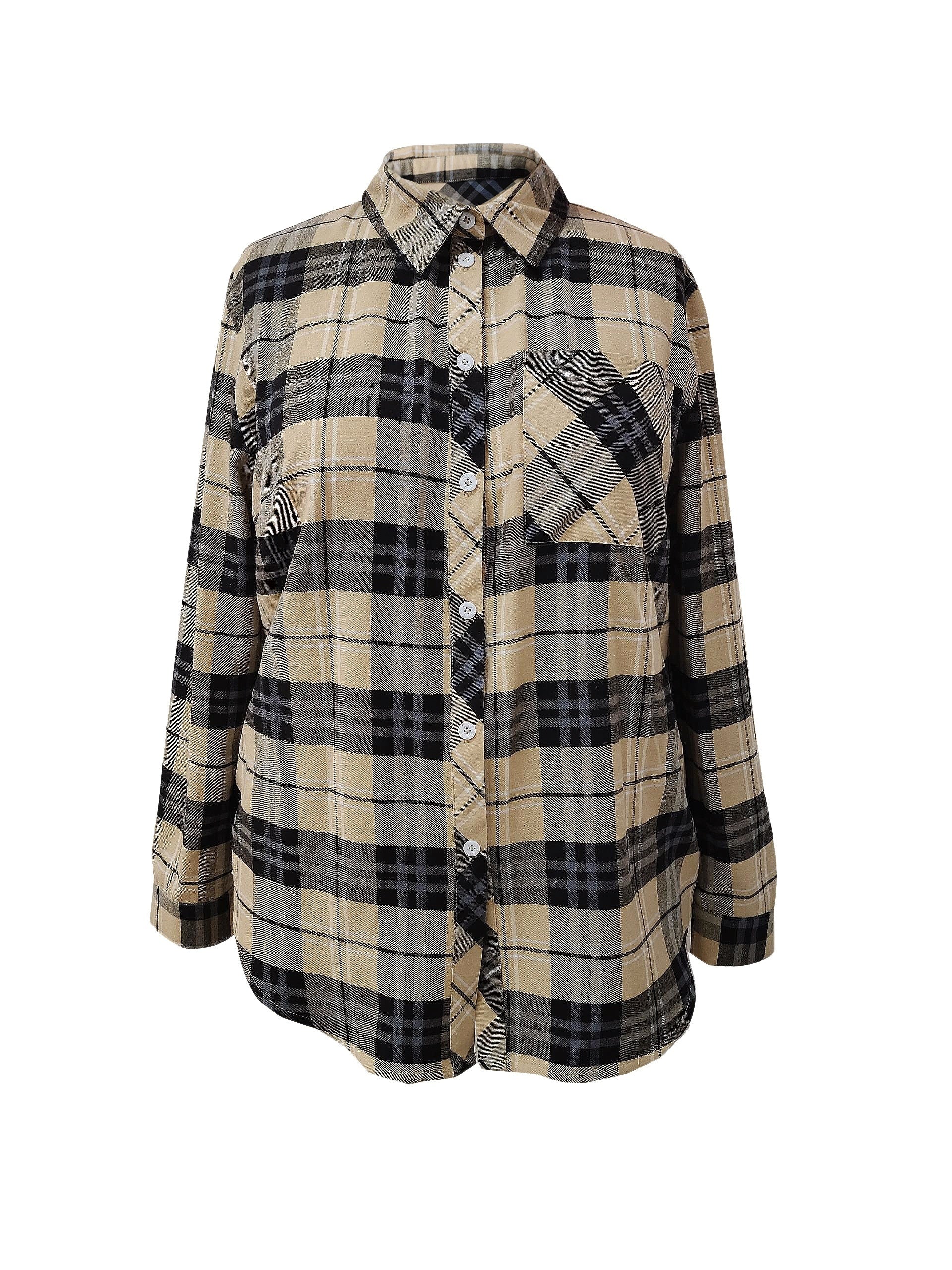 Plaid Print Long Sleeve Button Up Shirt