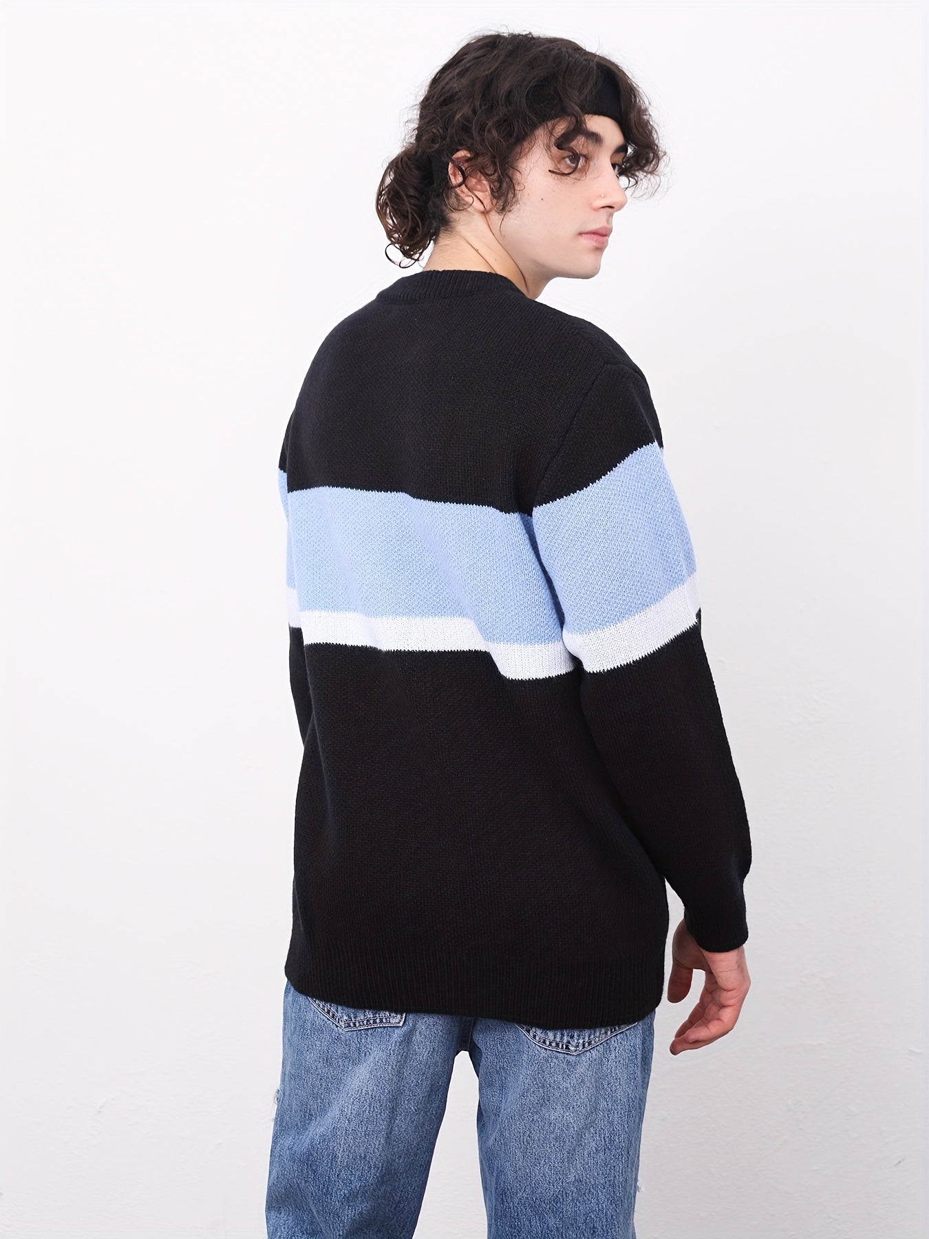 Men's Knitted Block Sweater Warm Winter Pullover