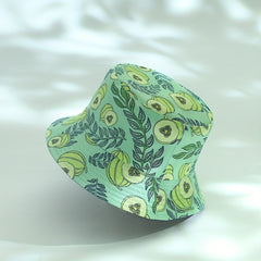 Green Plantain Bucket Hat Printed Cartoon Reversible Sunscreen Beach Hats Fisher