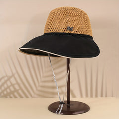 Wide Brim Breathable Sun Hat Stylish Block Hollow Crochet Bucket Hats