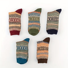 5 Pairs Geometric Pattern Colorblock Mid Tube Socks Women's Stockings
