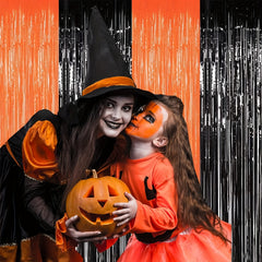 Halloween Foil Fringe Curtain & Orange Tinsel Decoration 100x200cm