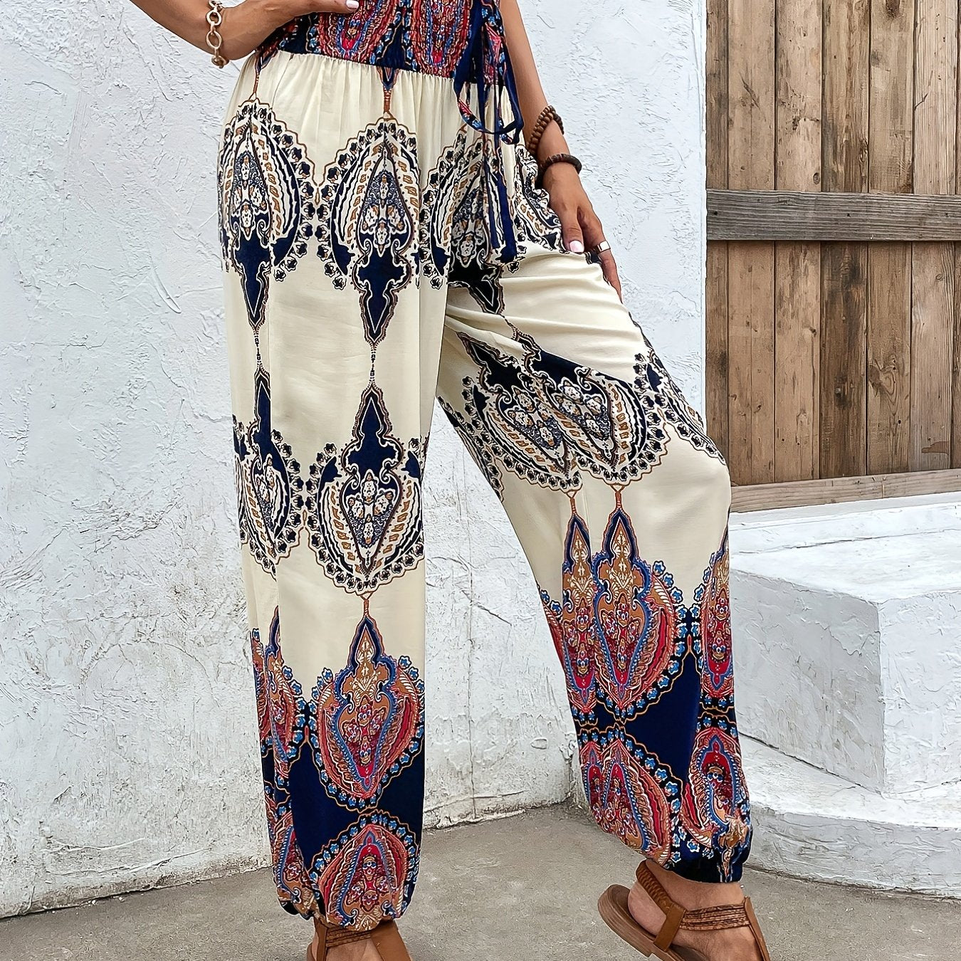 Tribal Print Elastic Waist Pants for Women