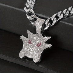 Women's Hip Hop Punk Ghost Pendant Necklace with Rhinestones Glitter Cuban Chain