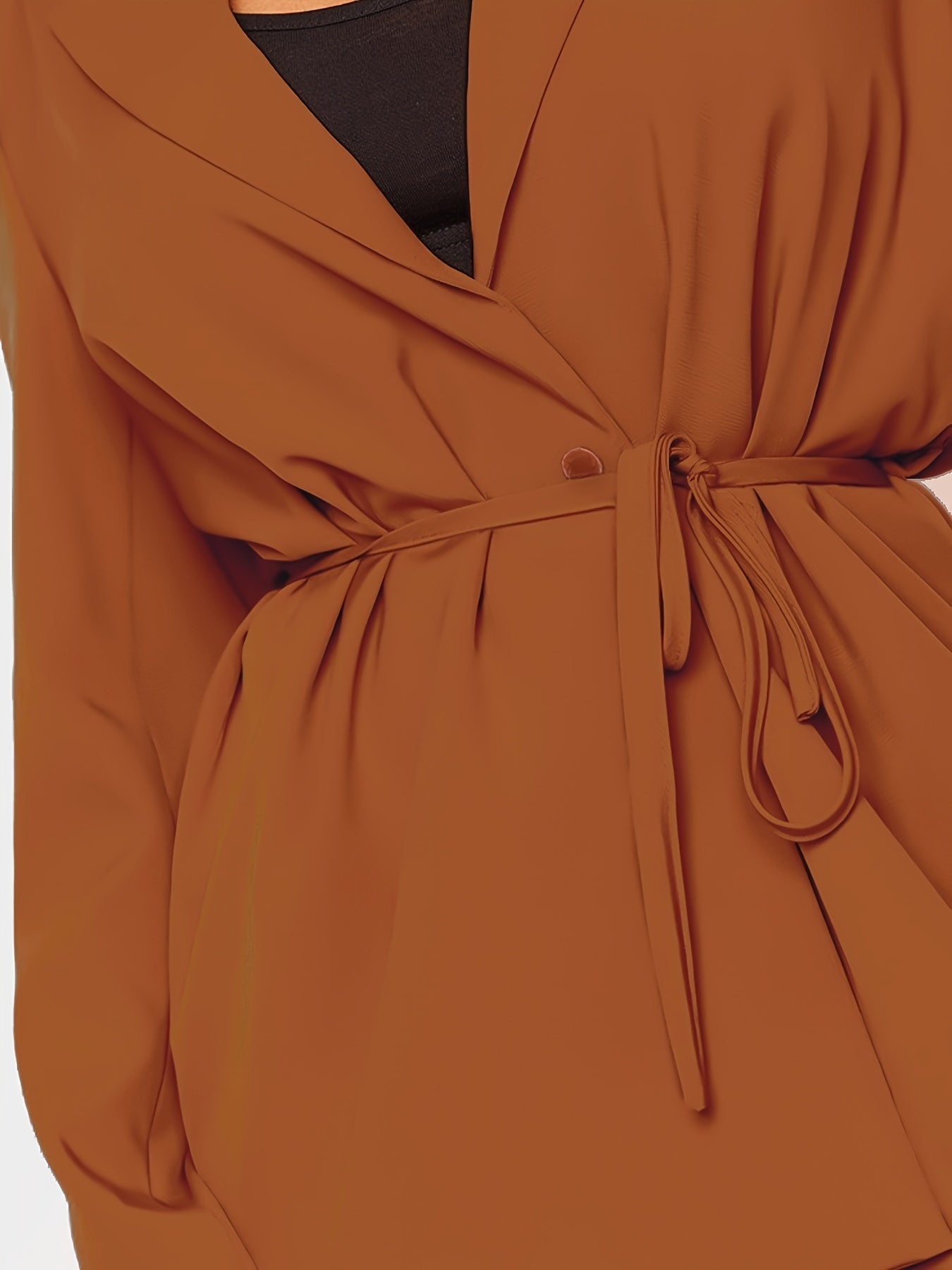  Solid Long Sleeve Workwear Blazer With Belt