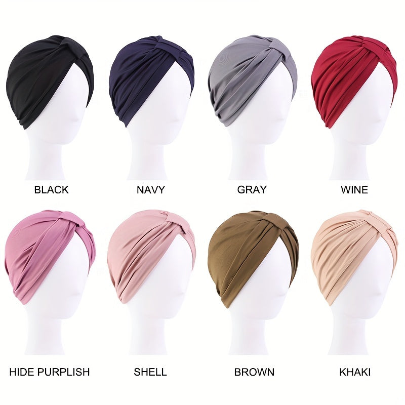 Pleated Bowknot Turban Cap Solid Elastic Head Wrap Bonnet Head Scarf