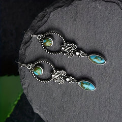 Vintage Turquoise Inlay Earrings Charm Jewelry