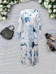  Tie Dye Long Sleeve V Neck Midi Dress