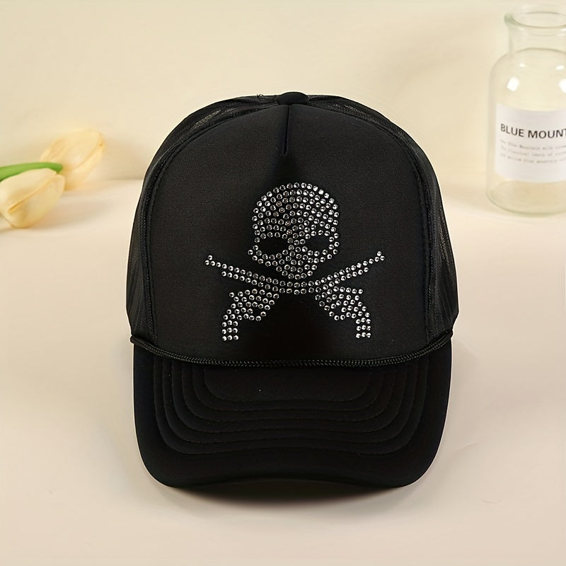 Rhinestone Skull Baseball Cap Hip Hop Trucker Hat