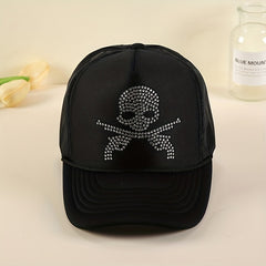 Rhinestone Skull Baseball Cap Hip Hop Trucker Hat