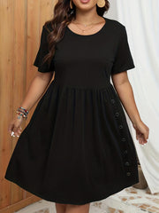  Dress Women's Plus Short Sleeve Round Neck Midi Dress