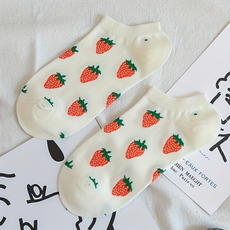 6 8 Pairs Fruit Print Socks Low Cut Ankle Stockings