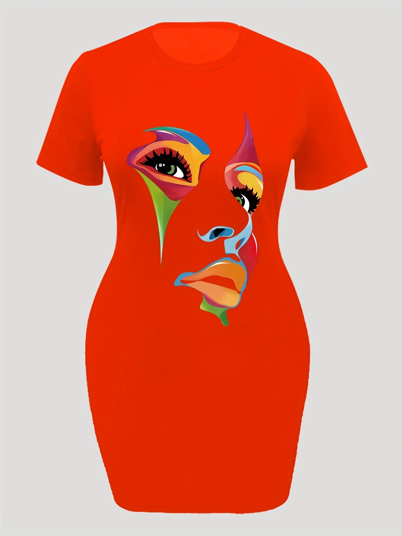  Abstract Print Short Sleeve High Stretch Dress