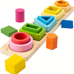 Montessori Wooden Sorting & Stacking Toy - Toddler Shape Sorting Gift