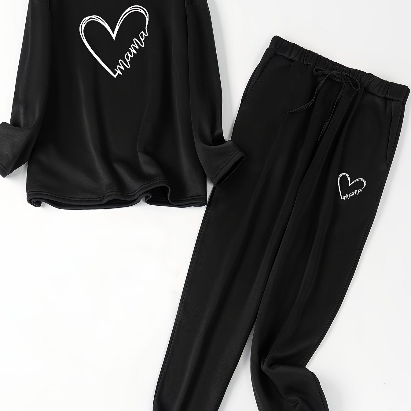  Heart Print Fleece Lounge Set Pajama