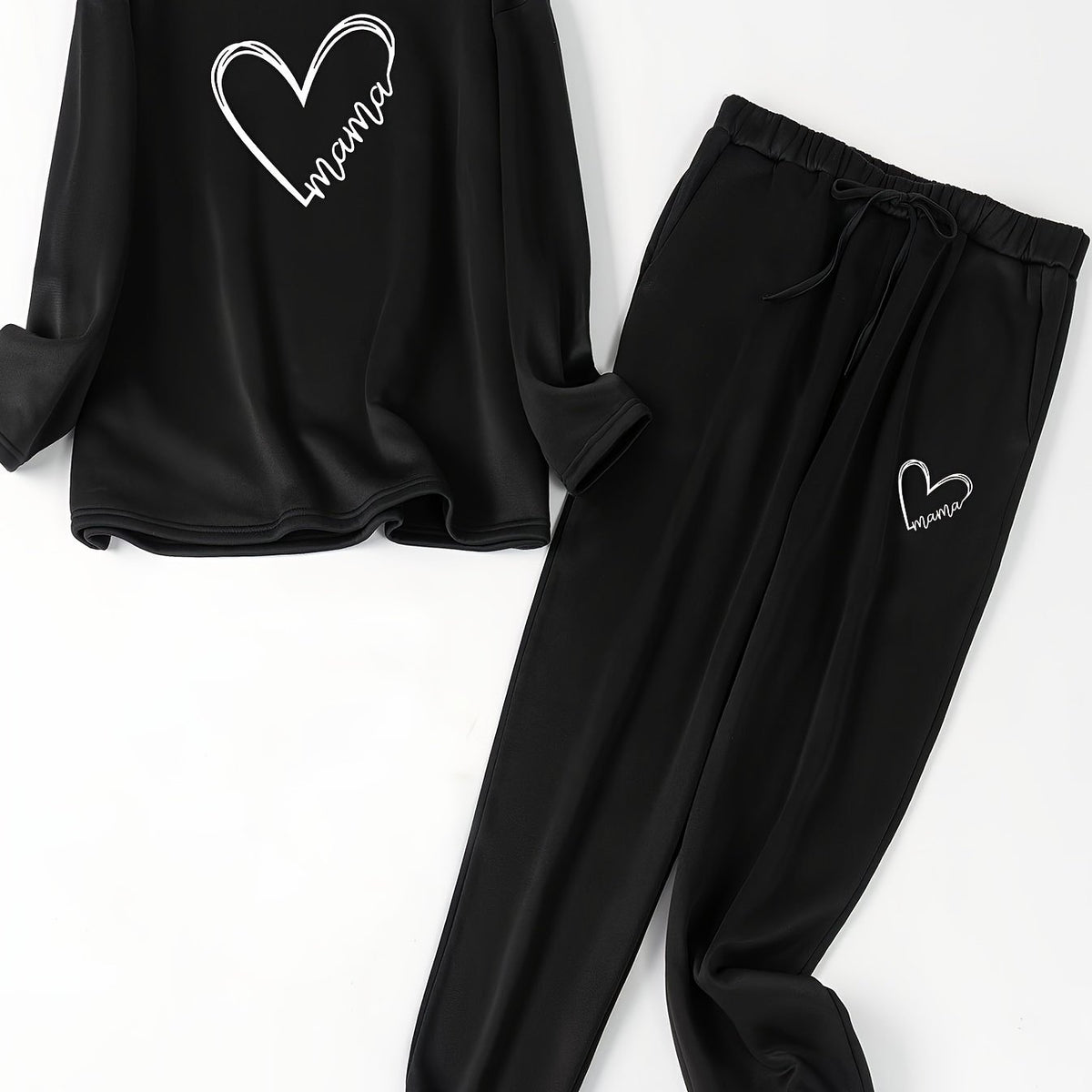  Heart Print Fleece Lounge Set Pajama