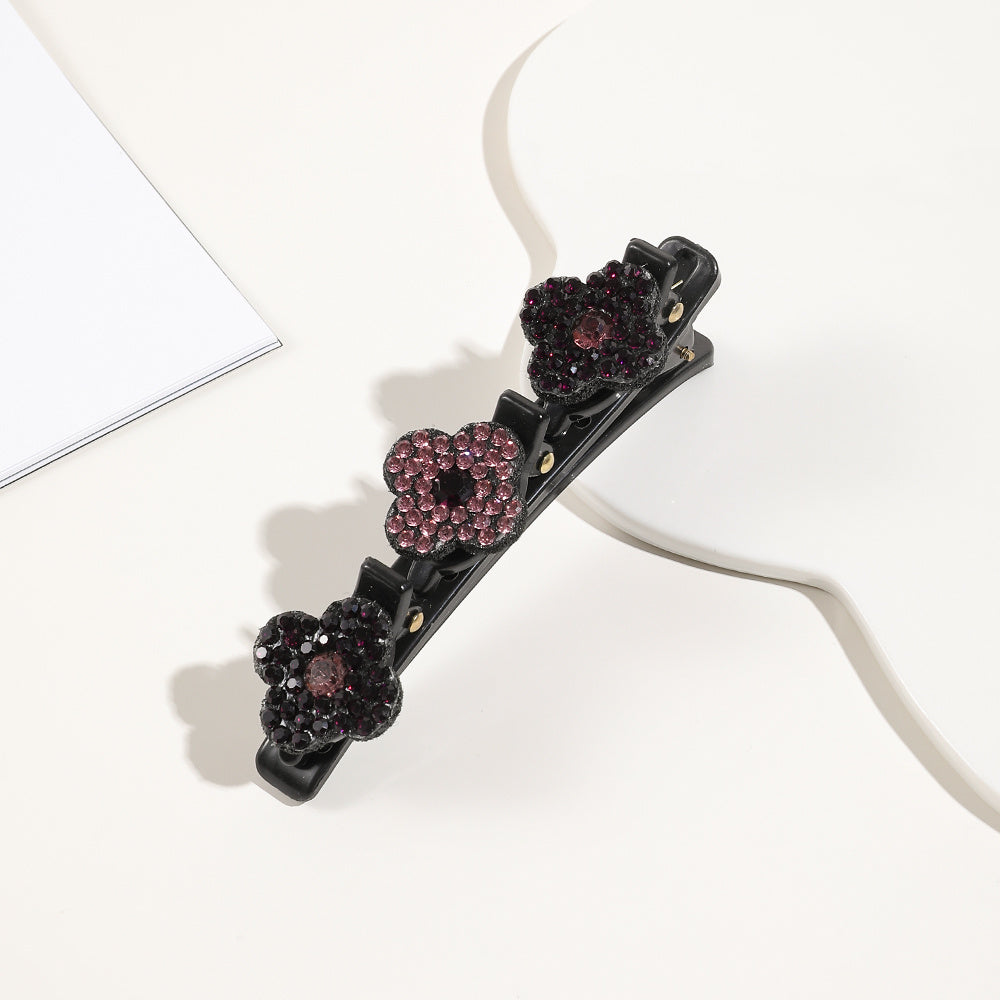 Crystal Stone Braided Hair Clips Satin Hair Bands Clover Rhinestone Hair Clip